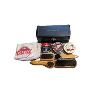 Vintage Kiwi Shoe Shine Kit W/ Brushes,  3 Polish Cans Cloths Complete
